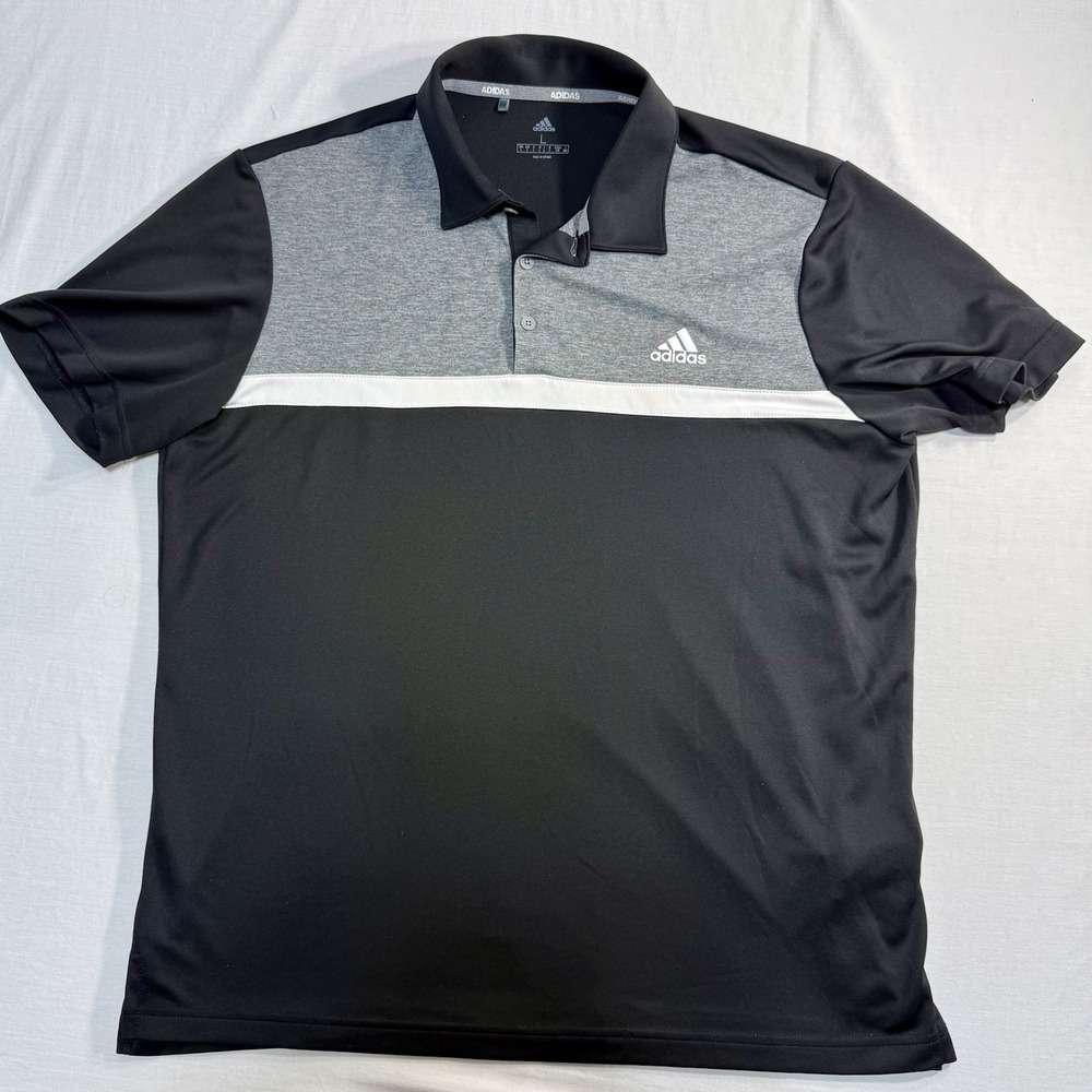 Adidas Golf Jersey Golf Polo Shirt Men's Large Novelty Colour Block Black Gray